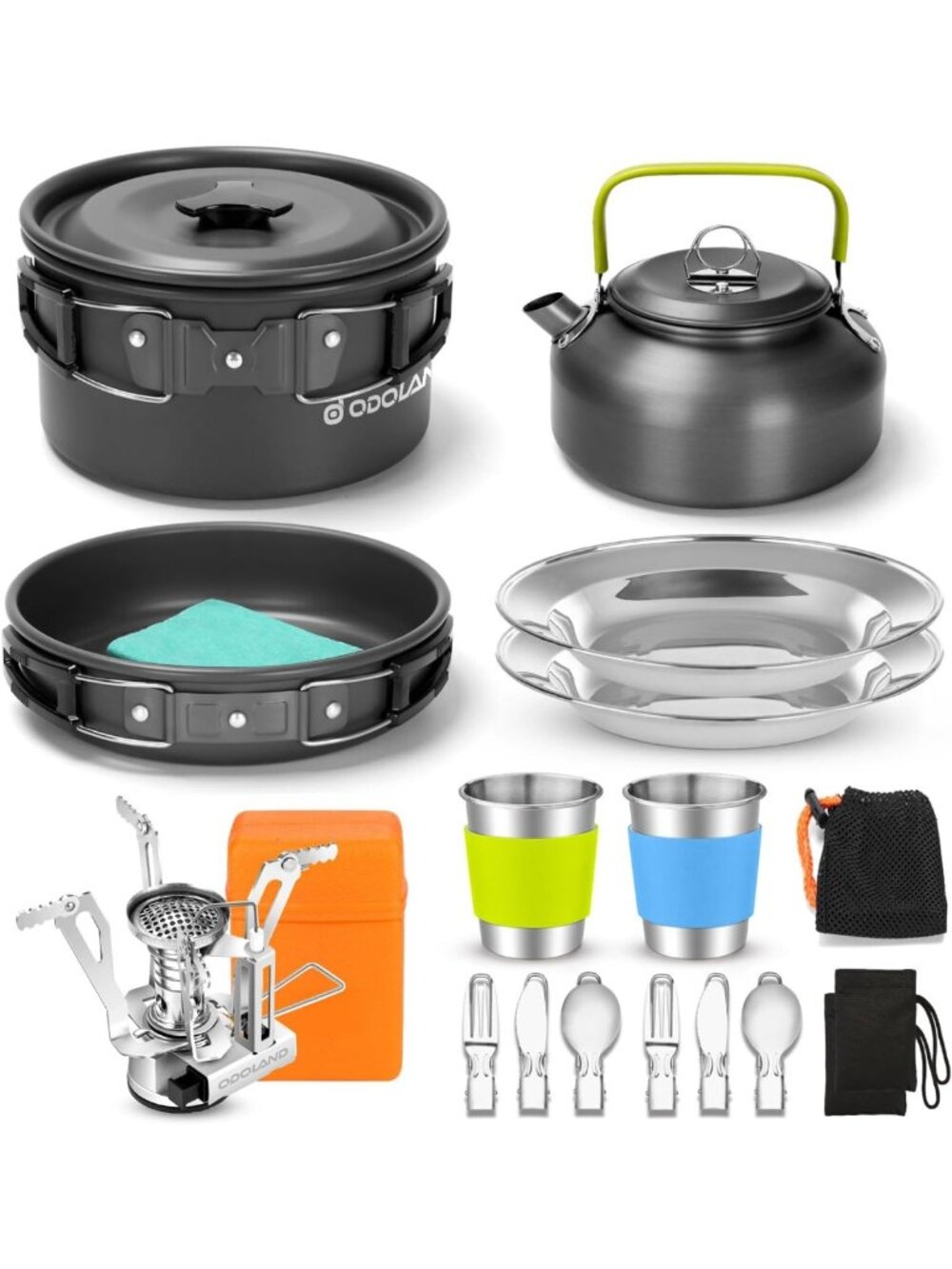 16-Piece Camping Cookware Set with Folding Stove - Lightweight Mess Kit for